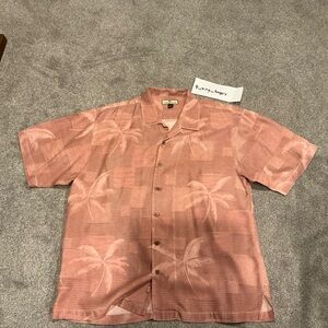 TOMMY BAHAMA 100% Silk Peach Orange Subtle Palm Frond Hawaiian  Men Shirt SZ: XL